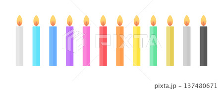カラフルな12本セットのろうそく - シンプルでかわいい誕生日やパーティーのキャンドルのイラスト素材 137480671