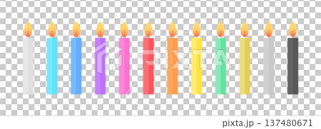 カラフルな12本セットのろうそく - シンプルでかわいい誕生日やパーティーのキャンドルのイラスト素材 137480671