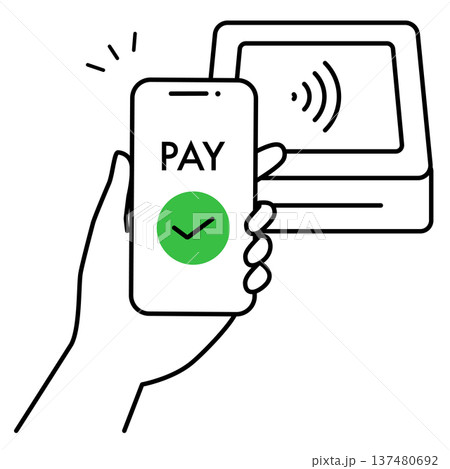 スマートフォンのキャッシュレス決済完了を表すアイコン 137480692