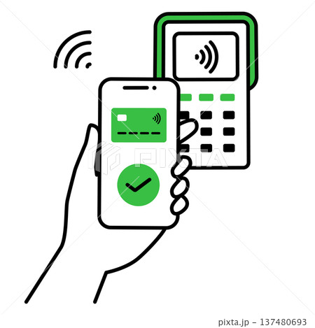 スマートフォンのタッチ決済をするキャッシュレス決済アイコン 137480693