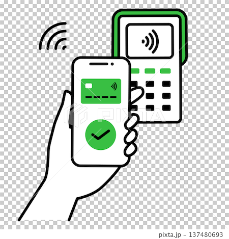スマートフォンのタッチ決済をするキャッシュレス決済アイコン 137480693