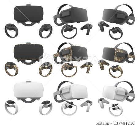 Virtual reality glasses and headset with controllers isolated on white background with clipping path Virtual reality glasses and headset with controllers isolated on white background with clipping path 137481210