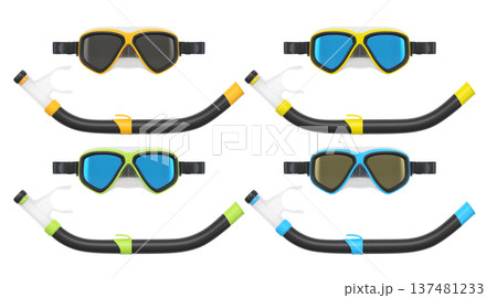 Set of diving mask and snorkel for snorkeling on white background. 137481233