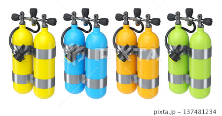 Set of diving tank full oxygen for snorkeling on white background. 137481234