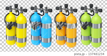 Set of diving tank full oxygen for snorkeling on white background. 137481234