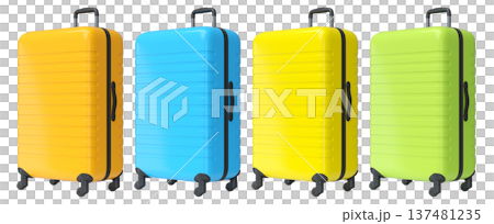 Set of luggage with beach accessories for summer holidays on white background. 137481235