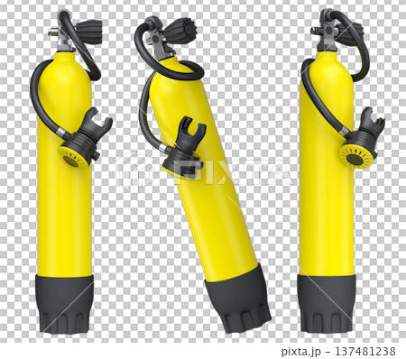 Set of diving tank full oxygen for snorkeling on white background. 137481238
