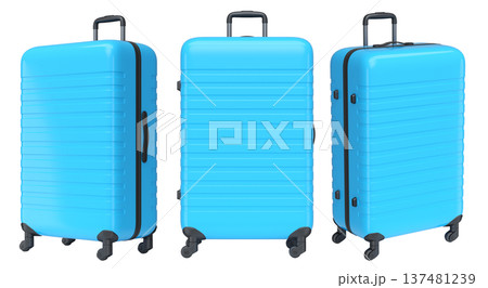 Set of luggage with beach accessories for summer holidays on white background. 137481239