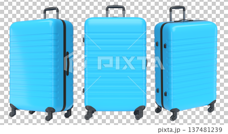 Set of luggage with beach accessories for summer holidays on white background. 137481239