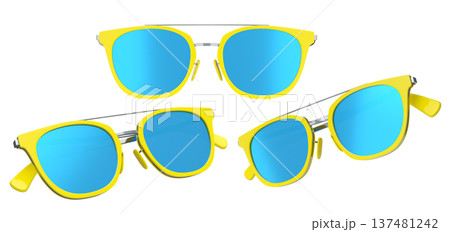 Set of sunglasses with gradient lens and plastic frame on white background. 137481242