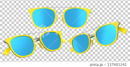 Set of sunglasses with gradient lens and plastic frame on white background. Set of sunglasses with gradient lens and plastic frame on white background. 137481242