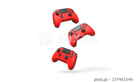 Wireless gaming controllers flying in air isolated on white background, symbolizing gaming technology concept Wireless gaming controllers flying in air isolated on white background, symbolizing gaming technology concept 137481349