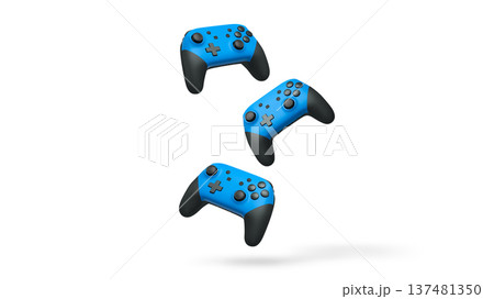Wireless gaming controllers flying in air isolated on white background, symbolizing gaming technology concept Wireless gaming controllers flying in air isolated on white background, symbolizing gaming technology concept 137481350