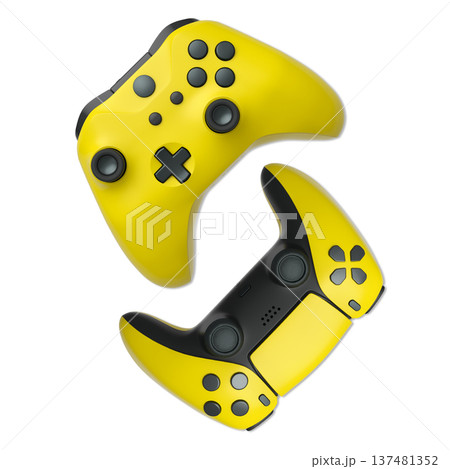 Wireless gaming controllers flying in air isolated on white background, symbolizing gaming technology concept Wireless gaming controllers flying in air isolated on white background, symbolizing gaming technology concept 137481352