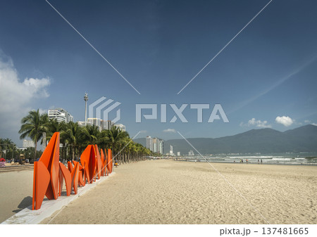 view of my khe beach tourist area in danang vietnam on sunny day view of my khe beach tourist area in danang vietnam on sunny day 137481665