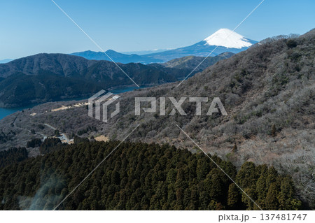 箱根駒ヶ岳山頂からの絶景：富士山と芦ノ湖を望むパノラマ風景 137481747