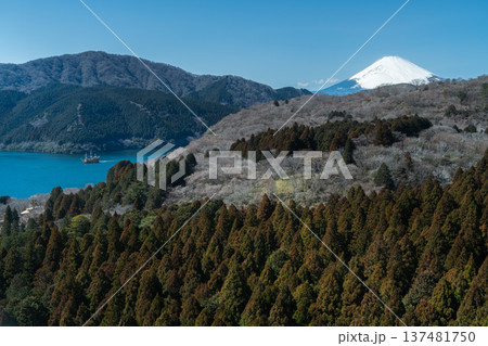 箱根駒ヶ岳山頂からの絶景:富士山と芦ノ湖を望むパノラマ風景 箱根駒ヶ岳山頂からの絶景:富士山と芦ノ湖を望むパノラマ風景 137481750