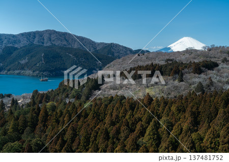 箱根駒ヶ岳山頂からの絶景:富士山と芦ノ湖を望むパノラマ風景 箱根駒ヶ岳山頂からの絶景:富士山と芦ノ湖を望むパノラマ風景 137481752