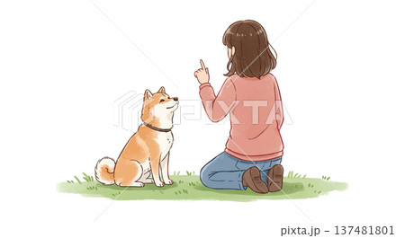 犬に芸を教える女性 137481801