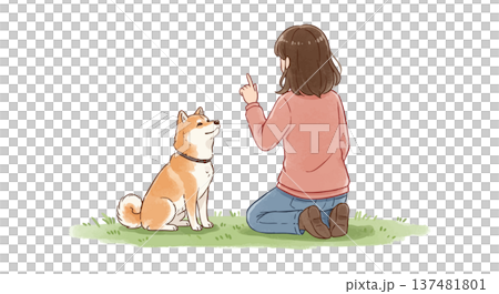 犬に芸を教える女性 137481801
