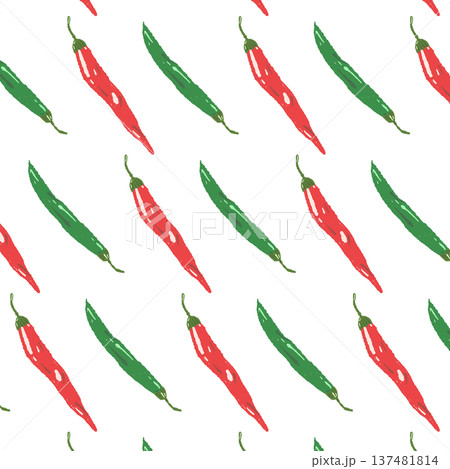 青唐辛子のシームレスパターン背景イラスト（斜め配置・整列） 137481814