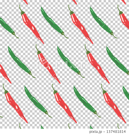 青唐辛子のシームレスパターン背景イラスト（斜め配置・整列） 137481814