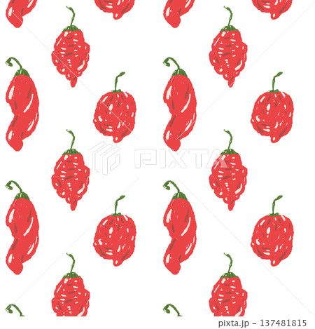ハバネロ風唐辛子のシームレスパターン背景イラスト（散らし） 137481815