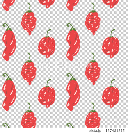 ハバネロ風唐辛子のシームレスパターン背景イラスト（散らし） 137481815