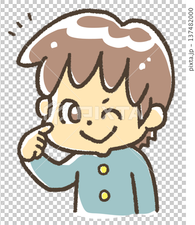 自分を指さす学ランの少年 137482000