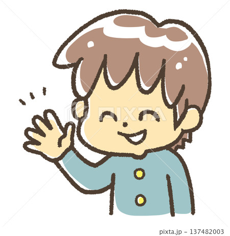 片手で手を開いている学ランの少年 137482003