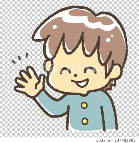 片手で手を開いている学ランの少年 137482003