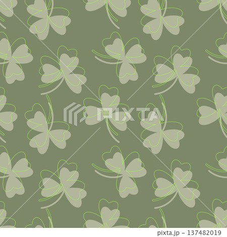 Irish tradition. St. Patricks Day pattern. Background with clover or green leaf. Pastel green colors. 137482019