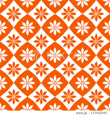 Orange and White Retro Geometric Floral Seamless Pattern Background 137482045
