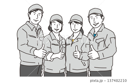 サムズアップでチームワークのある男女の作業員のイラスト素材 サムズアップでチームワークのある男女の作業員のイラスト素材 137482210