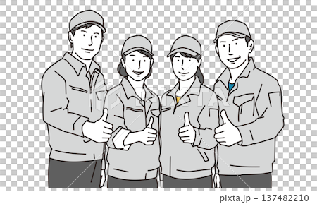 サムズアップでチームワークのある男女の作業員のイラスト素材 サムズアップでチームワークのある男女の作業員のイラスト素材 137482210