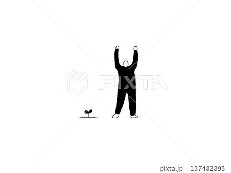 芽が出てバンザイをして喜ぶ人物の手描きイラスト 芽が出てバンザイをして喜ぶ人物の手描きイラスト 137482893