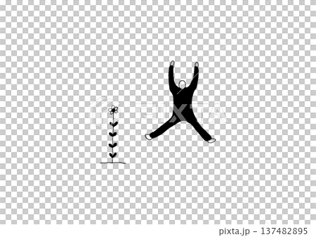 Hand-drawn illustration of a person jumping with joy as flowers bloom Hand-drawn illustration of a person jumping with joy as flowers bloom 137482895