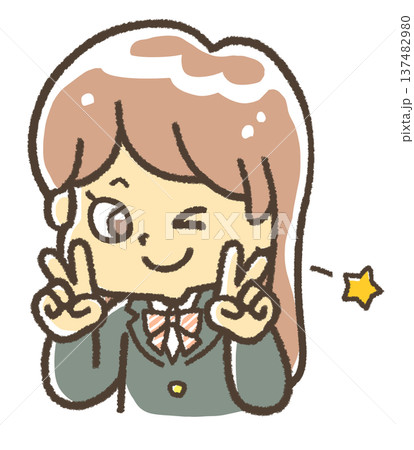 両手でピースをするブレザーの少女 137482980