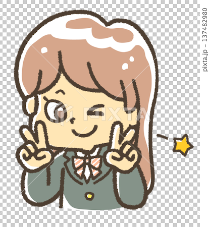 両手でピースをするブレザーの少女 137482980