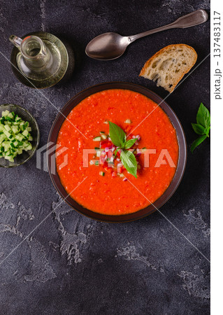 Gazpacho soup. Traditional spanish cold tomato soup. Gazpacho soup. Traditional spanish cold tomato soup. 137483117
