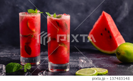 Watermelon alcoholic or non-alcoholic cocktail. Watermelon alcoholic or non-alcoholic cocktail. 137483148
