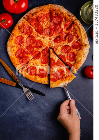 Hot homemade Pepperoni pizza 137483220