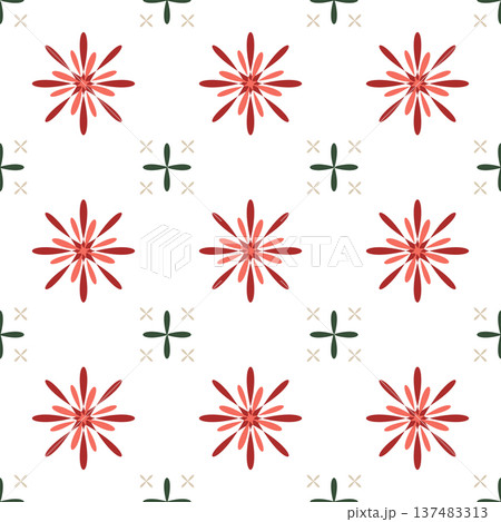 Seamless Retro Starburst Floral Pattern with Cross Motifs. Red Vector Background Seamless Pattern for Textile Print, Fabric, Wallpaper, Wrapping Paper and Surface Design Seamless Retro Starburst Floral Pattern with Cross Motifs. Red Vector Background Seamless Pattern for Textile Print, Fabric, Wallpaper, Wrapping Paper and Surface Design 137483313
