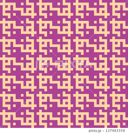 Seamless Geometric Fret Pattern with Maze Motif. Purple and Cream Vector Background Seamless Pattern for Textile Print, Fabric, Wallpaper, Wrapping Paper and Surface Design 137483359
