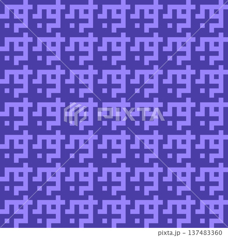 Seamless Geometric Fret Pattern with Pixel Motif. Purple Vector Geometric Background Seamless Pattern for Textile Print, Fabric, Wallpaper, Wrapping Paper and Surface Design Seamless Geometric Fret Pattern with Pixel Motif. Purple Vector Geometric Background Seamless Pattern for Textile Print, Fabric, Wallpaper, Wrapping Paper and Surface Design 137483360