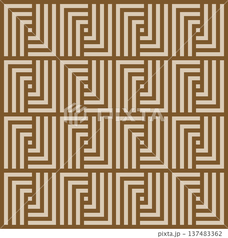 Seamless Geometric Labyrinth Pattern with Square Maze Motif. Brown and Beige Vector Background Seamless Pattern for Textile Print, Fabric, Wallpaper, Wrapping Paper and Surface Design 137483362