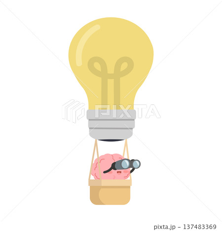Brain With Binoculars Riding Light Bulb Hot Air Balloon 137483369