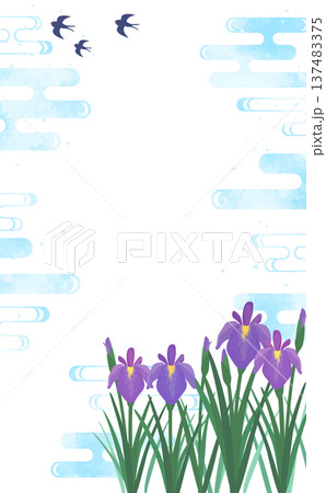菖蒲と涼しげな水彩背景1_縦 菖蒲と涼しげな水彩背景1_縦 137483375