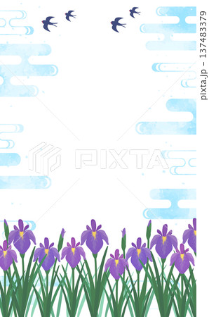 菖蒲と涼しげな水彩背景2_縦 137483379