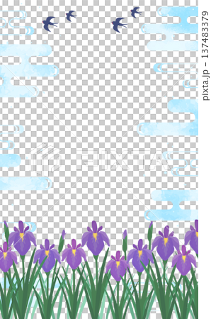 菖蒲と涼しげな水彩背景2_縦 137483379